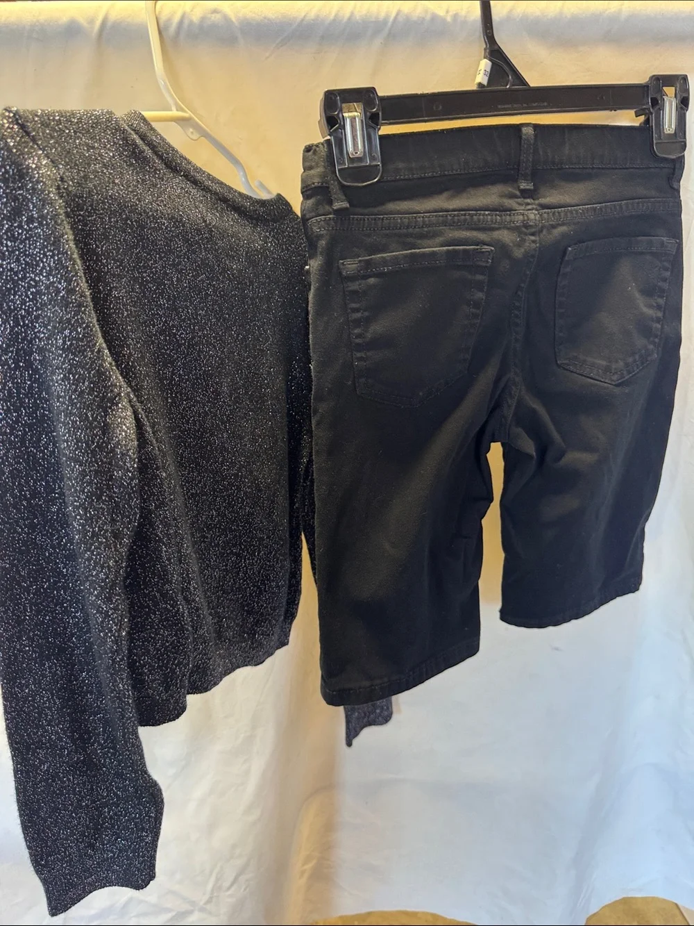 The Children's Place Black Sparkle Crewneck Cardigan and black shorts💕